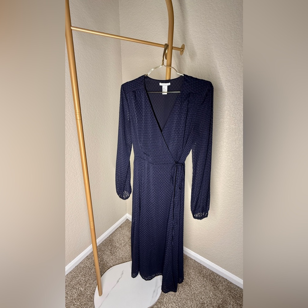 H&M Textured Navy Long Sleeve Dress